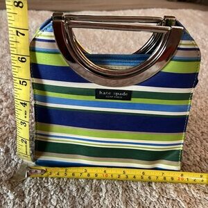Kate Spade Blue and Green Striped Clutch